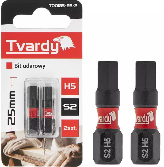 Tvardy Impact bit H5 25mm - S2 staal - Magnetische tip - Set van 2 stuks