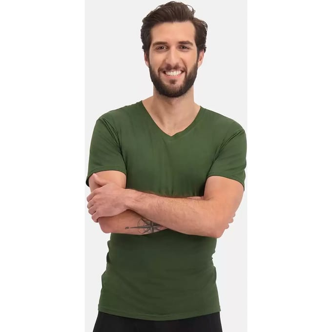 Comfortabel & Zijdezacht Bamboo Basics T-Shirts Velo V-hals (2-pack) - Army - S