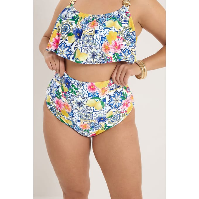 Yours Blauwe Mediterrane Tegel Bikinislip Met Superhoge Taille Size 44