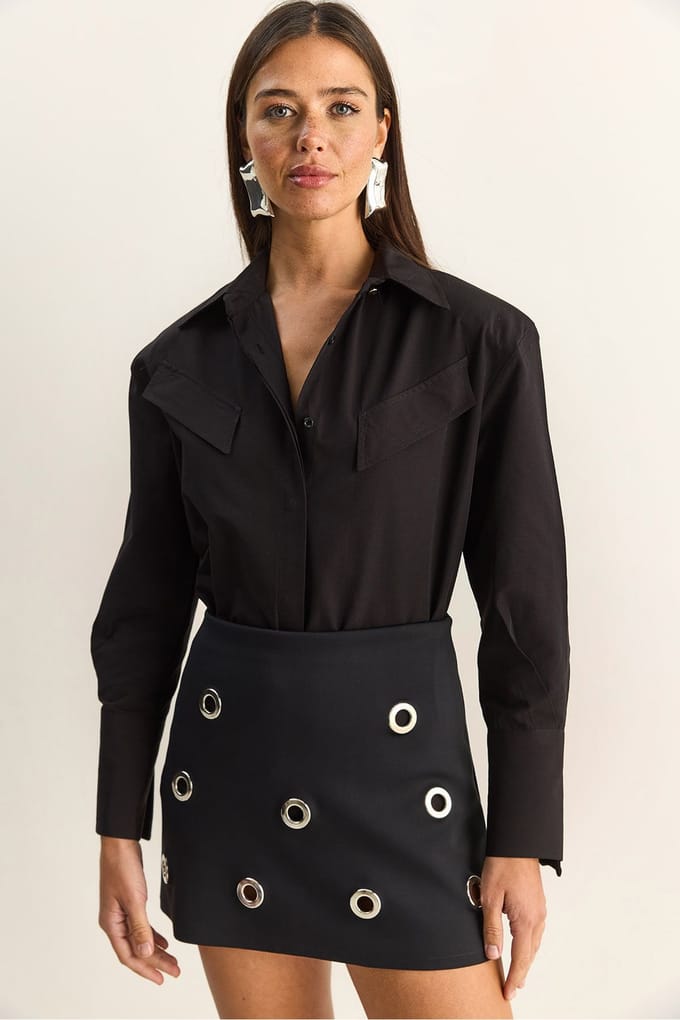 Casual Lange Mouwen Knopsluiting Poplin Shirt met Pocket