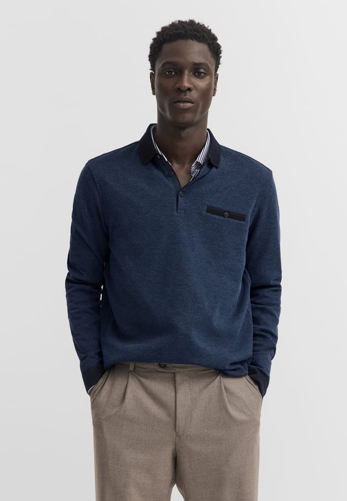 Bugatti Herren Poloshirt met borstzak en contrasterende strepen