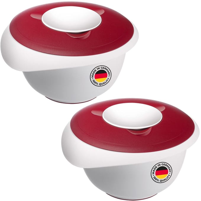 Westmark 2 Roer-/bakschalen met tweedelig deksel, 3,5 l, met tuit, plastic, wit/rood, 315522E3