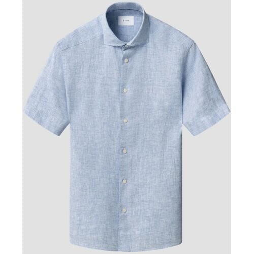 Eton Overhemd Subtle Uni Lightweight Linnen Garment Washed Short Sleeve Licht Blauw / male
