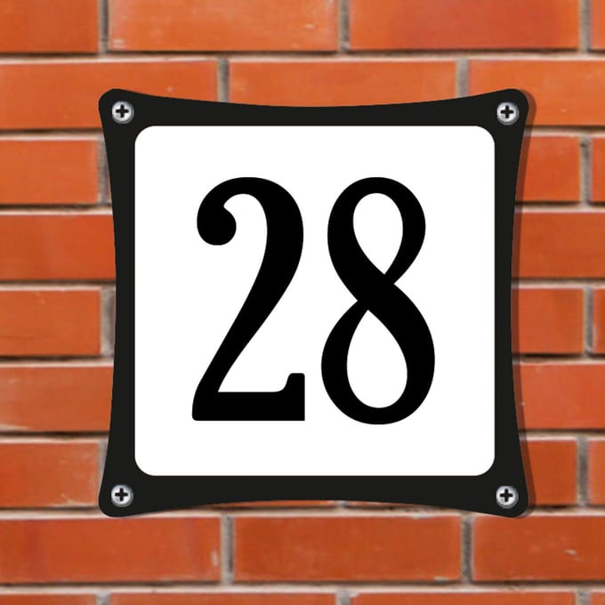 Decoporta Huisnummerbord Emaille-Look - Nummer 28 - Standaard - 10 x 10 cm | incl. schroeven