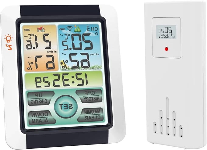 Weerstation Binnen Buiten - Digitale Thermometer - Klimaat Monitoren - Groot Kleurenscherm - 11.2 cm - Wit Zwart
