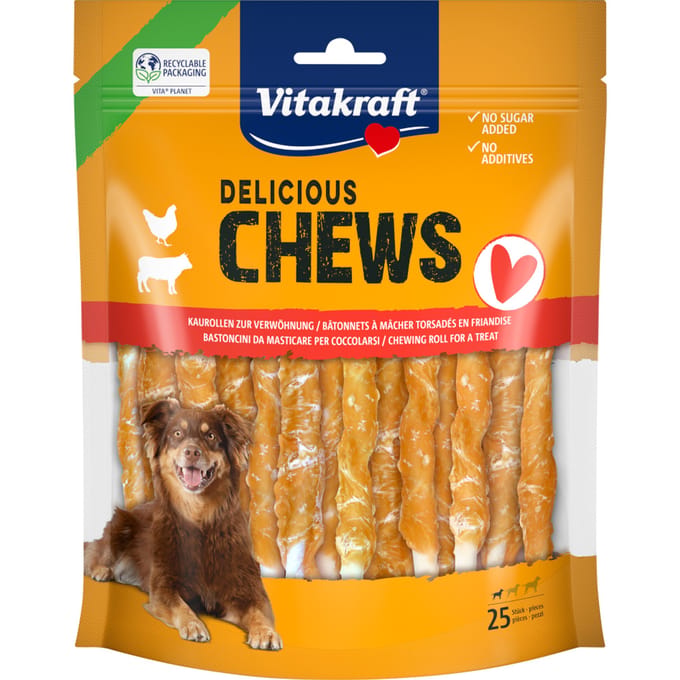 Vitakraft Delicious Chews Kauwrolletjes Kip S - Dubbelpak: 2 x 300 g (50 Stuks)