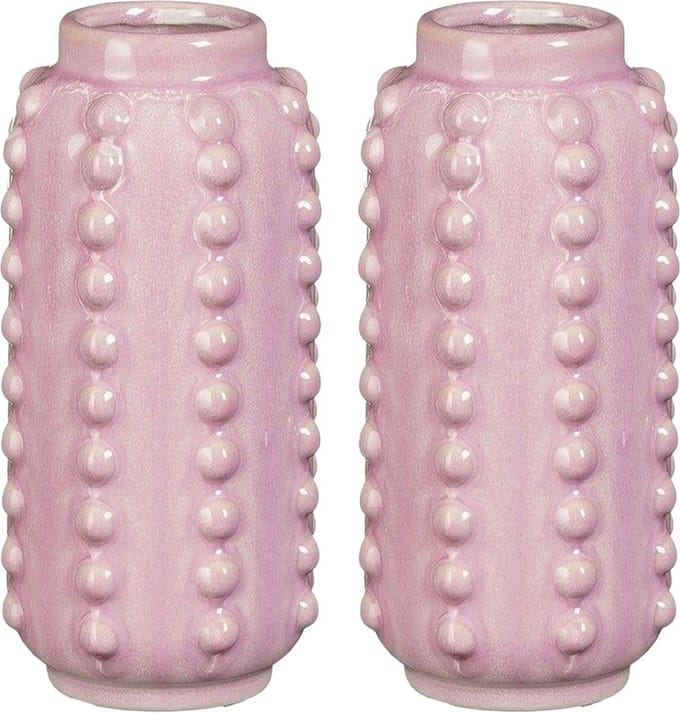 Mica Decorations Vaas - 2x - boaz - gebobbeld - roze - 18 x 8 cm