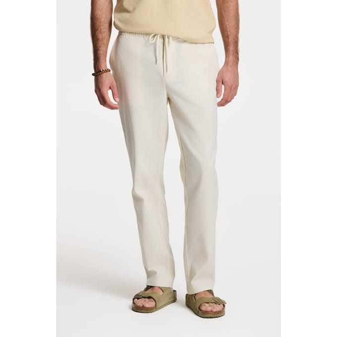 Shiwi Luke Linen Trousers Solid Beige Größe: L | Hosen Outlet | Herren | Weiß