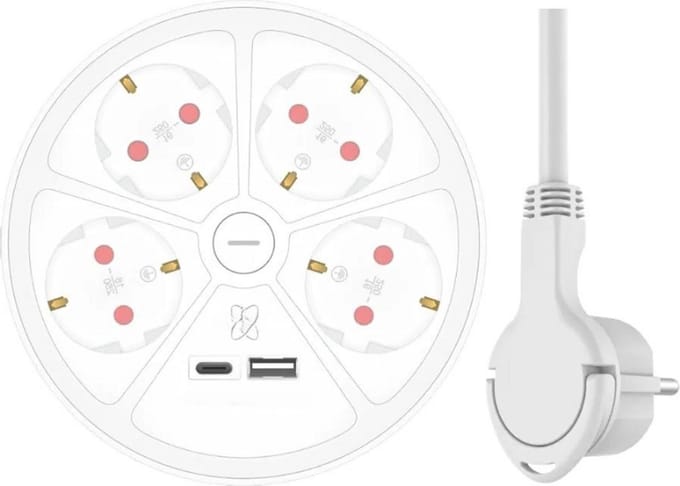 Thuys – 6 – Voudige Design Stekkerdoos Met 1,5m Kabel En Schakelaar – Geaarde Stekker – Max. 3680 W – Wit