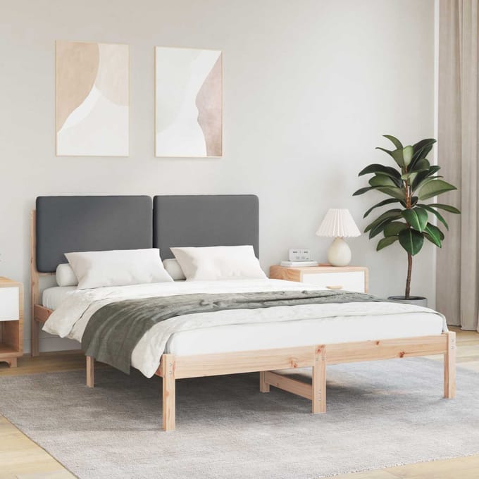 vidaXL - Bedframe - met - Gevoerde - Hoofdbord - Donkergrijs - 150 - x - 200 - cm