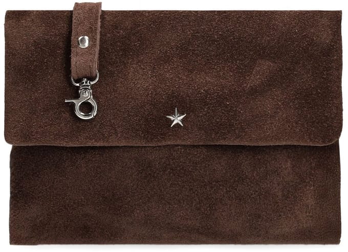 Manfield - Donkerbruine suède clutch