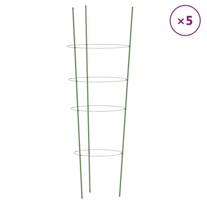 vidaXL - Plantensteunen - 5 - st - met - 4 - ringen - 90 - cm - staal - groen