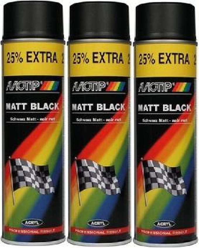 Motip Lak Mat Zwart 500 ml - mat zwart - 3 Stuks