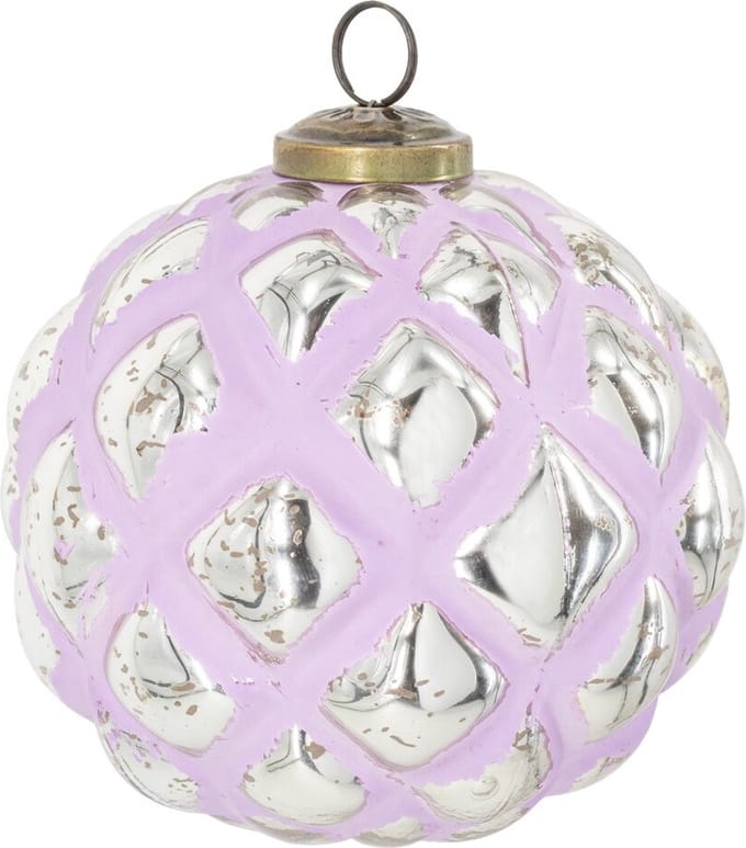 HomeBound by KY | Glazen kerstbal lila & silver | 12,5x12,5cm | kerstbal