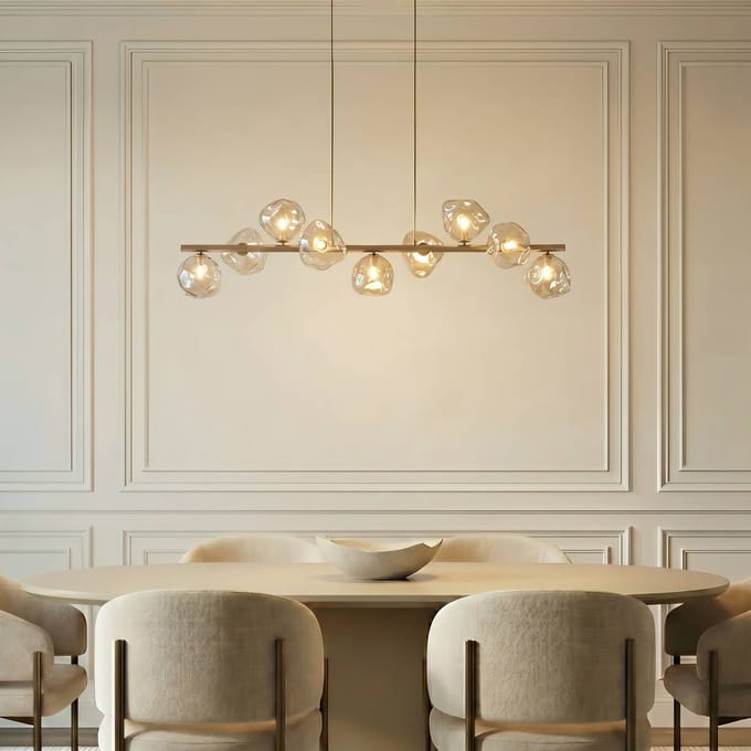 TK Lighting Hanglamp Lava, beige, 9-lamps, glas, lengte 116 cm, G9