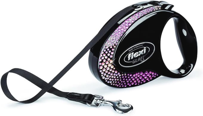 Intrekbare hondenriem met Swarovski-kristallen - Zwart, Medium