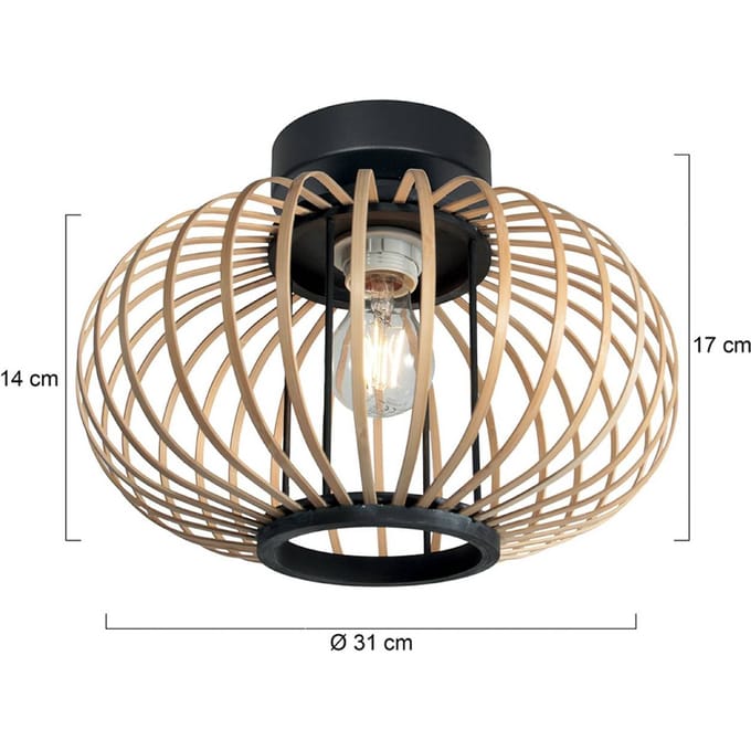 Plafonniere - naturel zwart - Silva - bamboe metaal - Ø 31cm - E27 - 4502ZW - Steinhauer