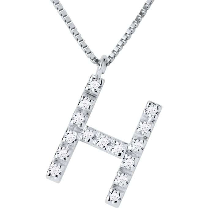 Ketting Diamonds 0.07 Cts alfabet letter "H" witte goud 18 Karaat