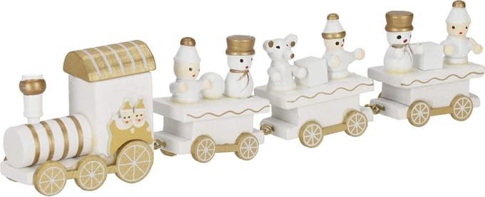 Springos Kerstdecoratie - Trein - Hout - Wit - Goud