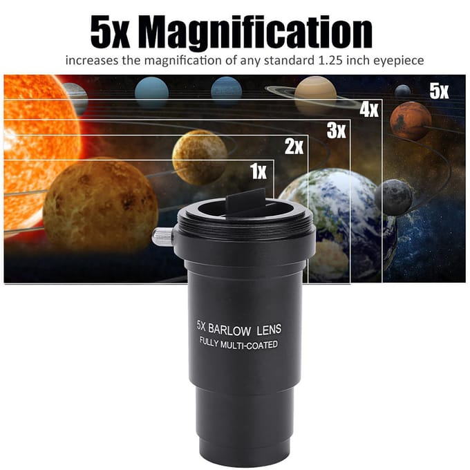 Multicoated 1,25  5x Barlow-lens met M42-schroefdraad voor 31,7 mm telescopen oculair black