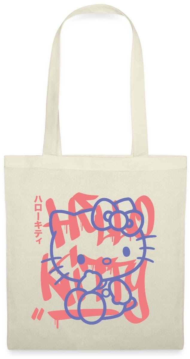 Hello Kitty Met Graffiti-Stijl Lettertype Tas Van Stof Schoudertas