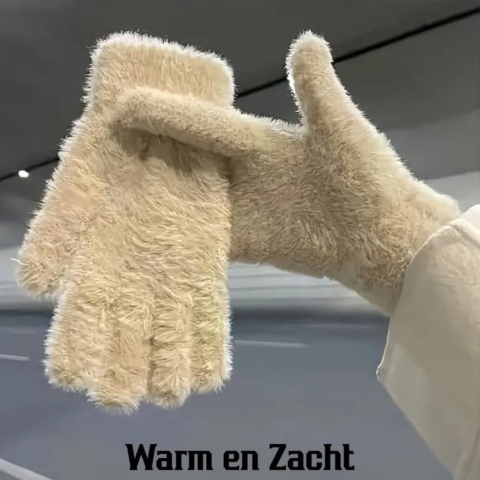 LaGloss® Luxe Pluche Handschoenen Beige - Warme Winterhandschoenen - Elegant & Rekbaar Elastaan %%