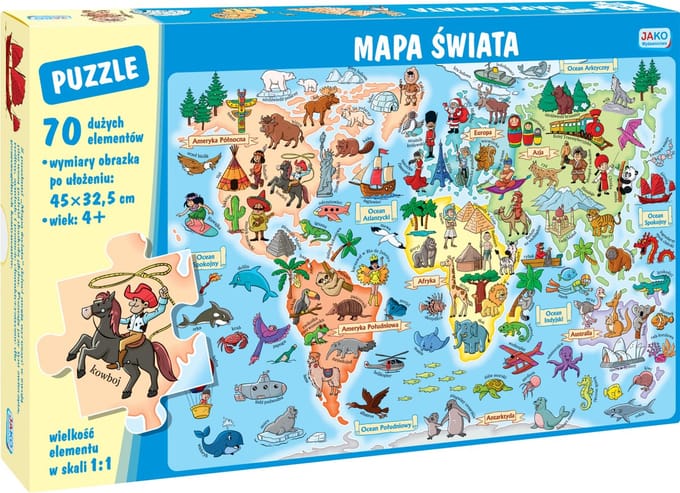 Puzzle Mapa świata 70 elementów