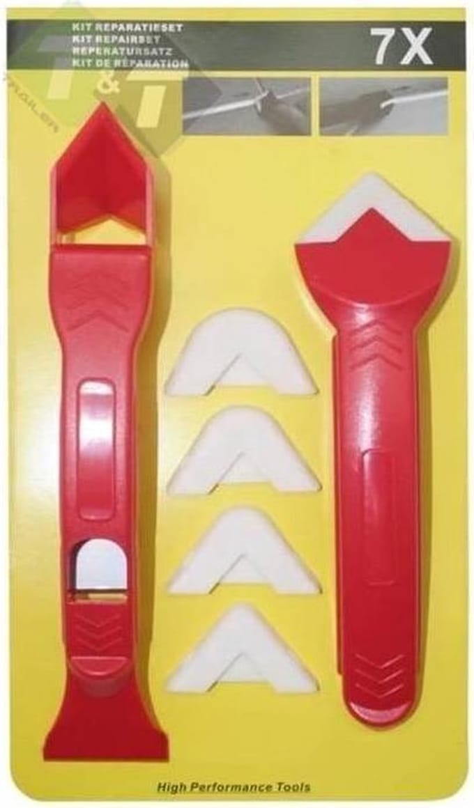 kit gereedschap 7 delig - kitvoeg set - schraper set - kitrand afwerking - kit rand bewerken