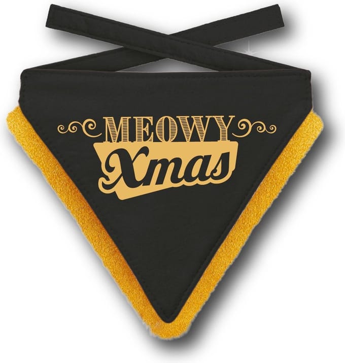 KERST BANDANA KAT MEOWY XMAS CAT BLACK S