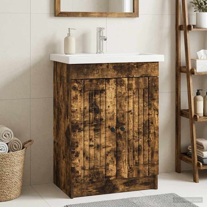 vidaXL - Badkamer - onder - Wastafel - Kast - Gerookt - eiken - 78,5 - x - 37,5 - x - 81 - cm