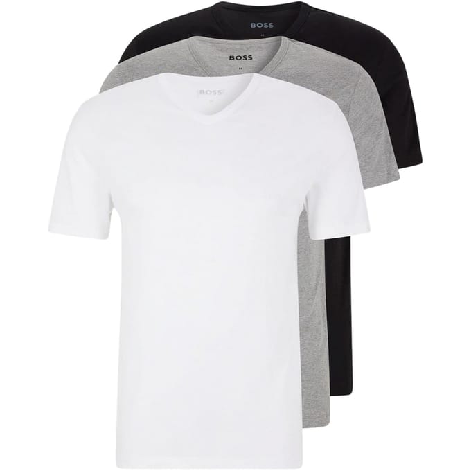 Boss Mannen Logo V-Hals T-Shirt (Pakket van 3) (Wit/Grey/Zwart)