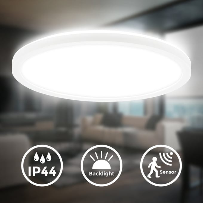 B.K.Licht - LED Badkamerverlichting - Plafondlamp met bewegingsmelder - IP44 - 4.000 K - Ø29 cm - Wit