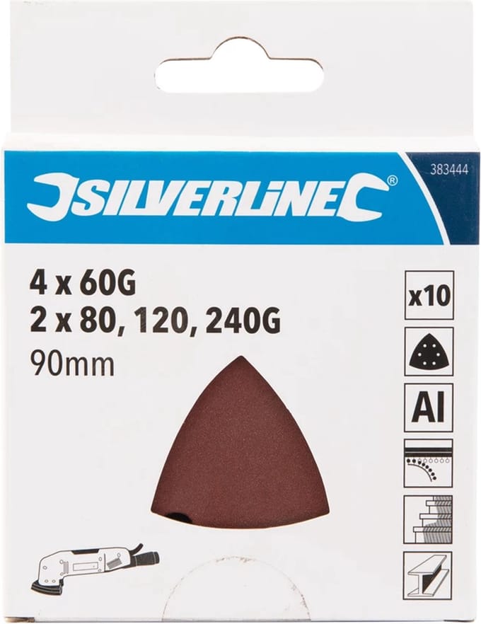Silverline Driehoekige schuurvellen - klittenband - diverse korrelmaten - 90 mm - 10 stuks
