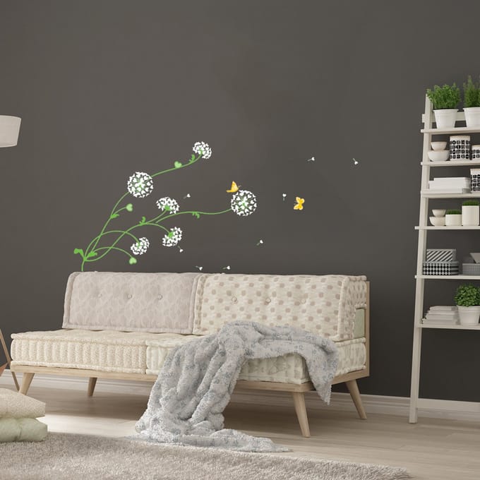 Decoratieve muurstickers: Paardenbloemen in hartjes