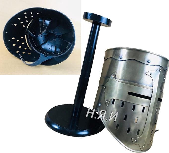 Ridder Helm - Middeleeuwse Helm - Kostuum Accessoire - Draagbaar Ontwerp - Volwassen Maat - Zwart/Zilver