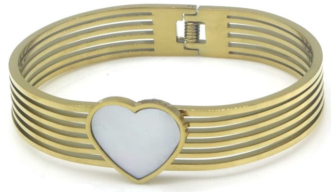 RVS armband met hartje – parelmoer – 16-21 cm – goudkleurig – dames – valentijn – cadeau