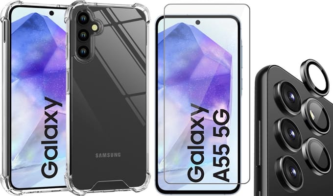 Hoesje geschikt voor Samsung Galaxy A55 - Screenprotector Glas & Camera Protector - Shockproof Transparant