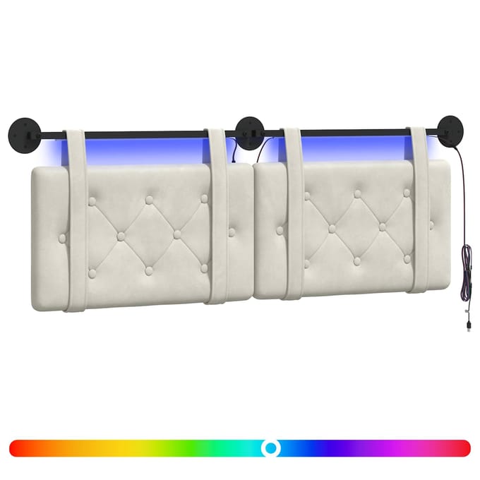 vidaXL - Hangend - hoofdbord - Met - LED-verlichting - Crèmekleurig - Fluweel