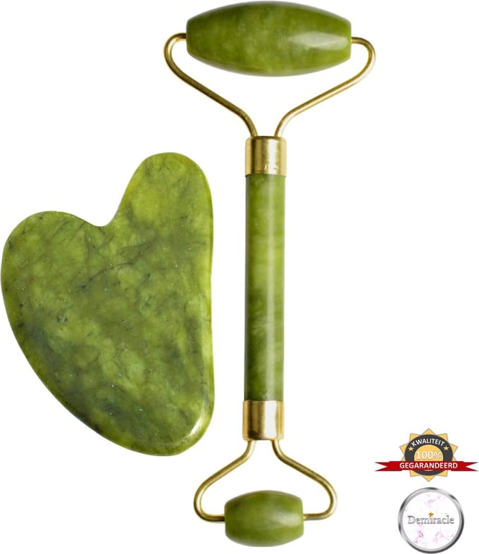 Demiracle Pure Jade Gua Sha & Face roller – Schraper - Massagehulpmiddel – Gezichtsmassage – Massage – Jade Roller - Face Roller – Ontspanning