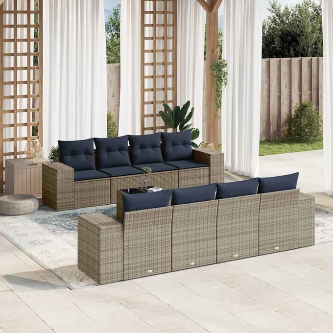 vidaXL - 9-delige - tuinbankset - met - kussens, - grijs - polyrotan