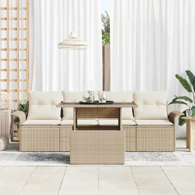 vidaXL - Tuinbank - Set - 5 - st - Beige - [Synthetisch]: - Poly - Riet