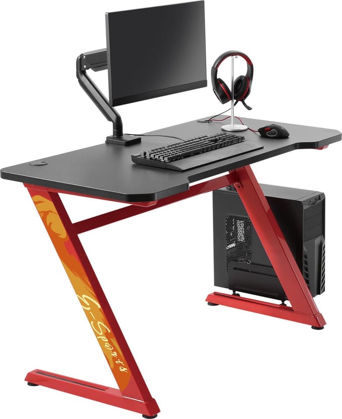 Computer game bureau gaming desk Thomas rood zwart ideaal voor uw game set up 120 cm x 60 cm