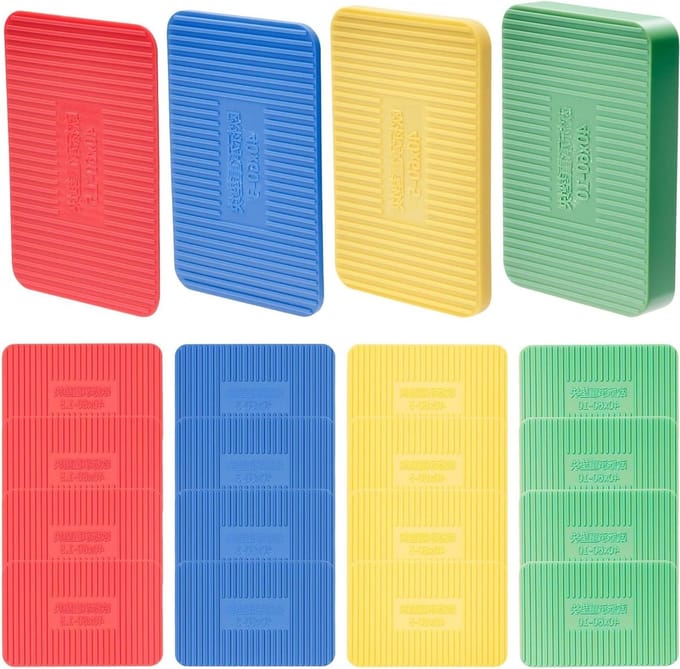 Plastic Spacers - Wedges Compensation Plates - Leveling Windows - Ribbed Design Slip Resistance - 40x60mm 4 Thicknesses - Assorted Colors
