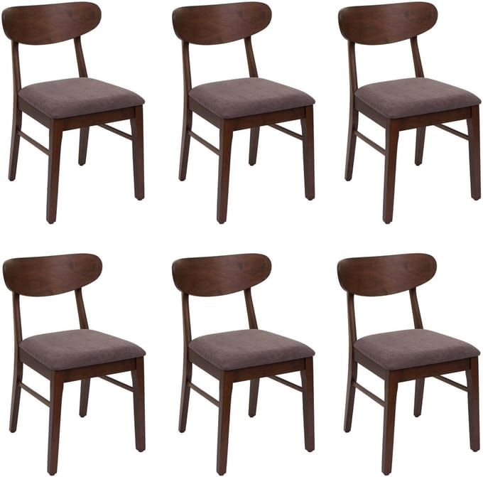 Set van 6 eetkamerstoelen MCW-M59, keukenstoel, stof/textiel, massief hout ~ donker frame, taupe
