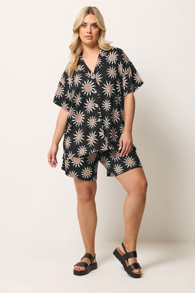 Yours Zwart Shirt Met Zonneprint En Kreukels Size 44
