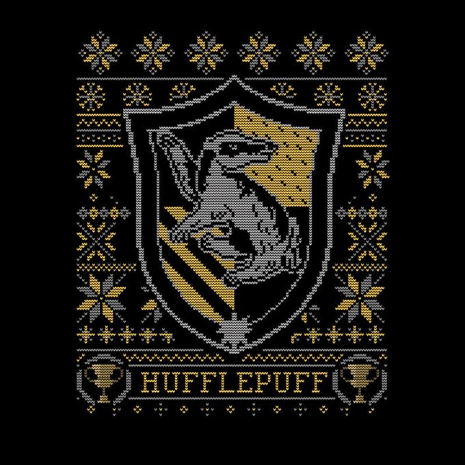 Harry Potter Hufflepuff Crest kerst t-shirt - Zwart - M