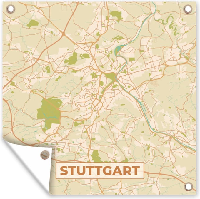 Tuindoek Plattegrond - Stuttgart - Kaart - Stadskaart - Vintage - 100x100 cm