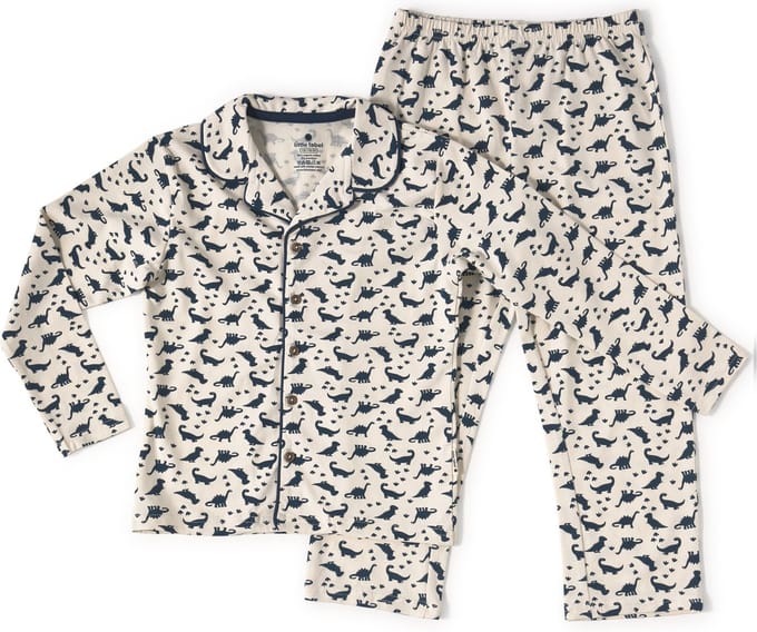 Little Label - jongens pyjama set - wit dino - 12Y/146-152 - Zachte BIO Katoen