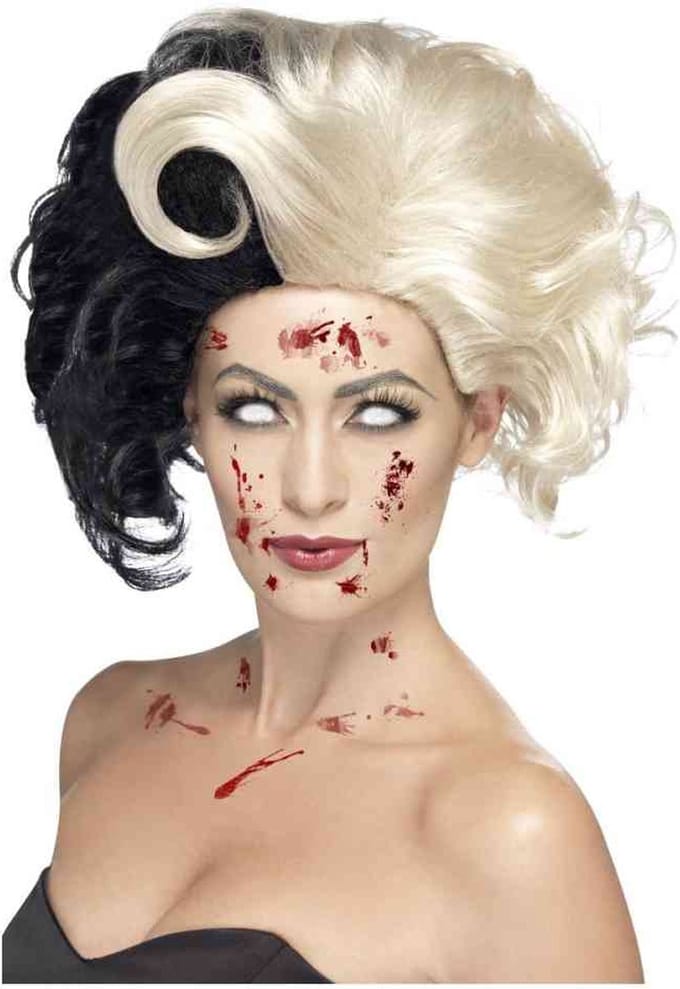 Cruella de Vil pruik met krul | zwart en wit haar