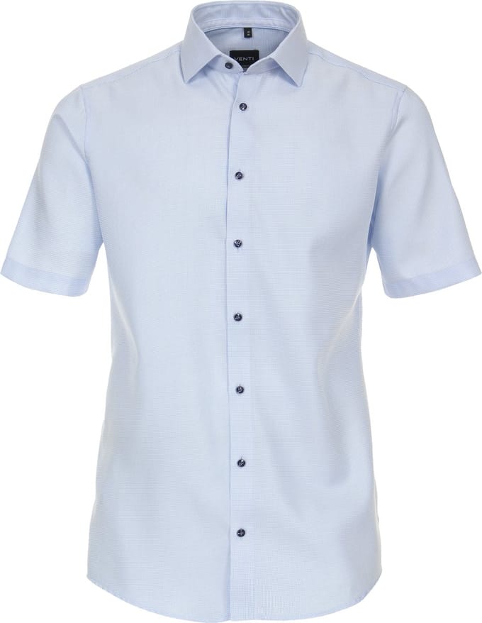 VENTI modern fit overhemd - korte mouw - dobby - blauw - Strijkvrij - Boordmaat: 38